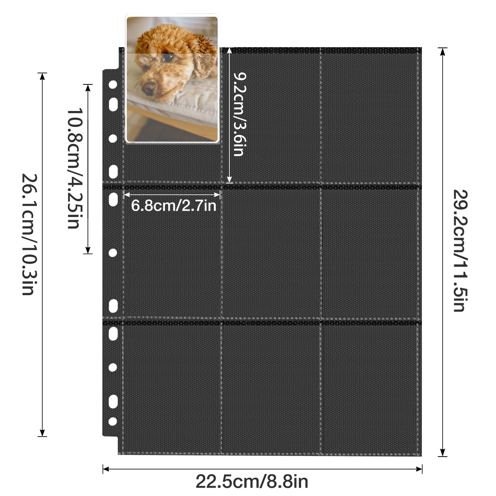 PESLNG 720 Pockets Doppelseitige Sammelkarten Hüllen, 9 Pocket Kartenhüllen für Ringordner mit 3-11 Löchern, transparent und säurefrei, geeignet für Standardkarten (Schwarz transparent, 40 Seiten) 2