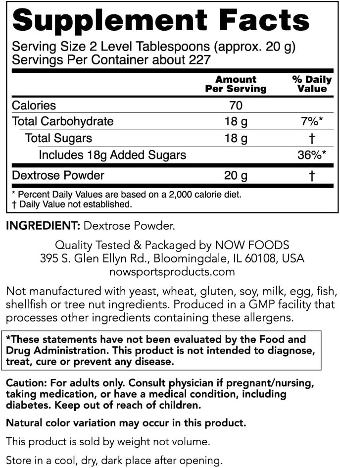 NOW Sports Nutrition, Dextrose Powder (Monosaccharide), Energy Production, 10-Pound: Health & Personal Care