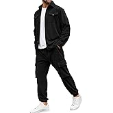 LecGee Men's 2 Piece Corduroy Outfits Long Sleeve Corduroy Shirt Jacket and Corduroy Cargo Pants Fall Winter Tracksuit Set