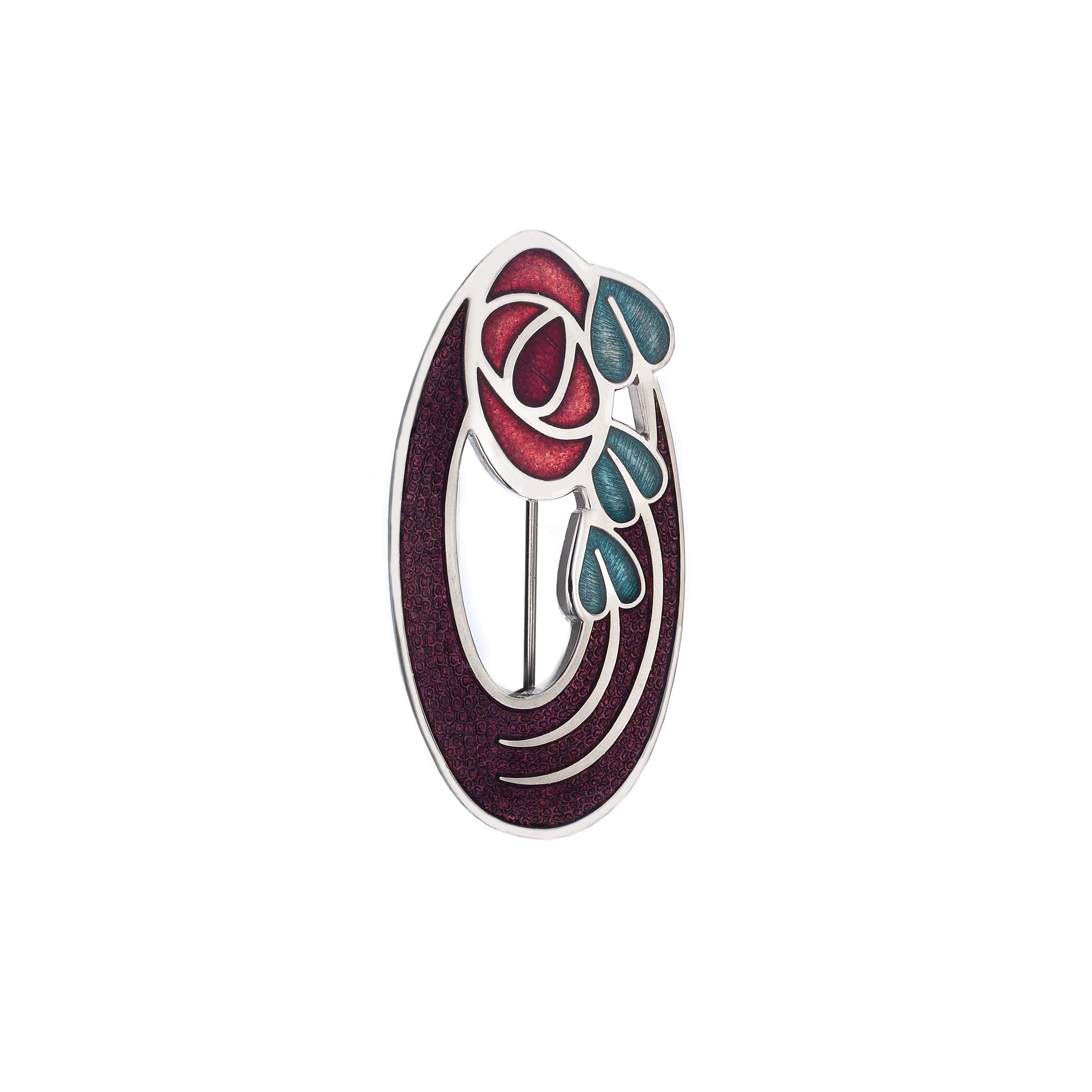 Sea Gems Ladies Enamelled 43Mm Oval Mackintosh Rose & Leaves Inspired Brooch with Gift Box (Mauve)