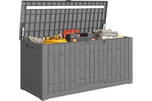 Outsunny 120 Gallon Resin Deck Box, Lockable Outdoor Storage Box with Safe Pneumatic Rods, Splash-Resistant & UV Resistant Pa