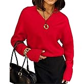 Womens Long Sleeve V Neck Sweaters 2025 Fall Casual Classic Soft Loose Fit Basic Pullover Jumper Top Winter Old Money Clothes