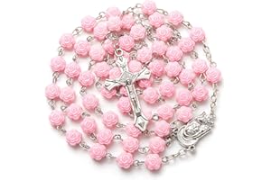 YQZIYOU Rosary Beads Catholic - Confirmation Gifts for Teenage Girl, Pink Resin Flower Rose Beads, Gifts for Women, Resin, No