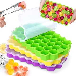 MOSOTECH Eiswürfelform aus Silikon, 3er Pack 37-Fach Eiswuerfel Form, Stapelbar Eiswürfelbehälter Mit Deckel, LFGB Zertifiziert und BPA Frei