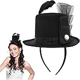 Nicky Bigs Novelties Black Mini Top Hats For Women, Mini Top Hat Headband, Victorian Hat, Steampunk TopHat, Costume Hats For Adults