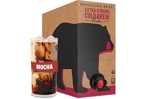 Wandering Bear Organic Mocha Cold Brew Coffee On Tap, 96 fl oz - Extra Strong, Smooth, Unsweetened, Shelf-Stable, and Ready to Drink Iced Coffee, Cold Brewed Coffee, Cold Coffee