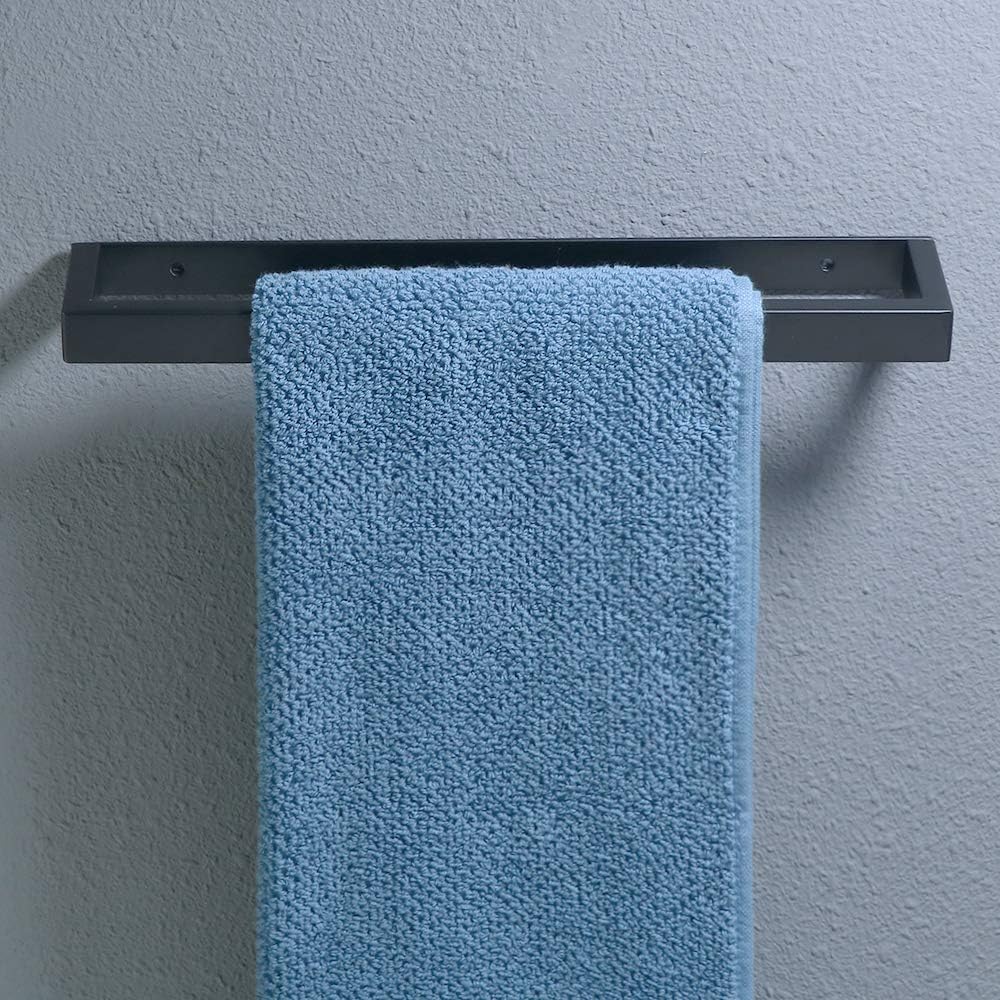 Sayayo Bathroom Towel Holder Hand Towel Ring Black Self Adhesive & Screw Towel Rail SUS304 Stainless Steel 12-inch Wall Mounted No Drilling - Image 5