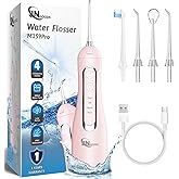 JNGOODS Cordless Water Dental Flosser Oral irrigator,JNGOODS 300ml Rechargeable Water flosser for Teeth IPX7 Waterproof 4 Modes Portable Oral Irrigator with 4 Jet Tips, Travel Home use (Pink)
