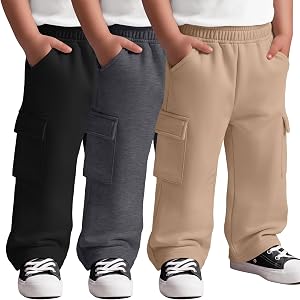 Custoneei 3 Pack Toddler Boy Cargo Pants Baggy | Boys Sweatpant, 18m-5t, Baby Boy Jogger Pants, School Uniform, Comfort, Soft