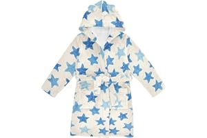 KUEJOP Cute Blue Star Pattern Toddler Hooded Bathrobe for Boys Girls Soft Plush Bath Towel Robe 2-12 Years
