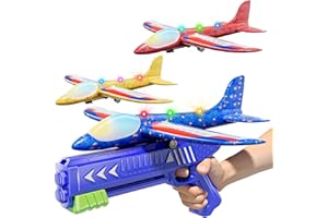 DOLOOWEE 3 Pack Airplane Launcher Toys, 2 Flight Modes Foam Glider Airplane with Colorful Light, Kids Outdoor Flying Toys, Boys Toys for Ages 4-8, Gifts for 4-8 Years Old Boys Girls