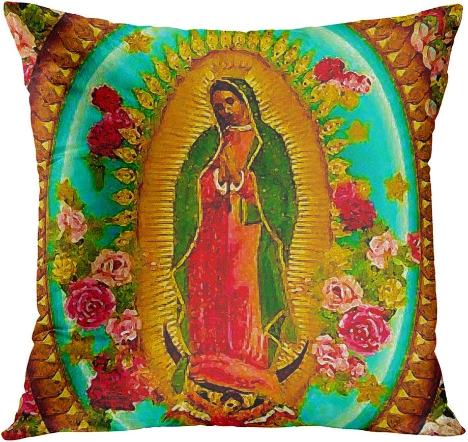 Wesbin Our Lady Guadalupe Mexican Saint Virgin Mary Fancy Hidden Zipper Home Sofa Decorative Throw Pillow Cover Cushion Case Inch 16x16 Square Two Sides Design Printed Pillowcase