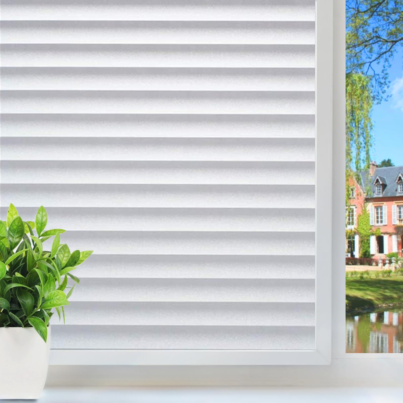 DUOFIRE Privacy Window Film Decorative Window Sticker Frosted Non Adhesive No-Glue Static Cling Glass Film Anti-UV Film (60cm X 300cm, DP040)