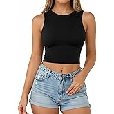 CLOZOZ Womens Tank Tops Round Neck Ribbed Sleeveless Crop Tops for Women High Neck Basic Crop Tank Top