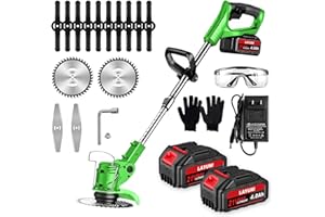 Weed Wacker, LAYUNI Electric Weed Trimmer Battery Powered with 2X 4.0Ah Batteries, 3 in 1 Stringless Grass Trimmer/Edger/Brush Cutter for Lawn Yard Garden (Green)