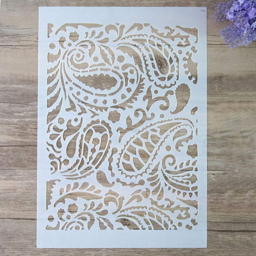 DIY Decorative Paisley Stencil Template for Painting on Walls Furniture Crafts (A4 Size)
