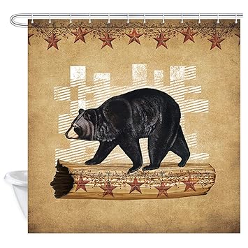 Nymb Rustic Black Bear Shower Curtain For Bathroom Vingage Wild Bear In Retro Country Wooden Tree Hole Take Walking Shower Curtains Cabin Lodge Decor Fabric Shower Curtain With 12pcs Hooks 69x70in Amazon In