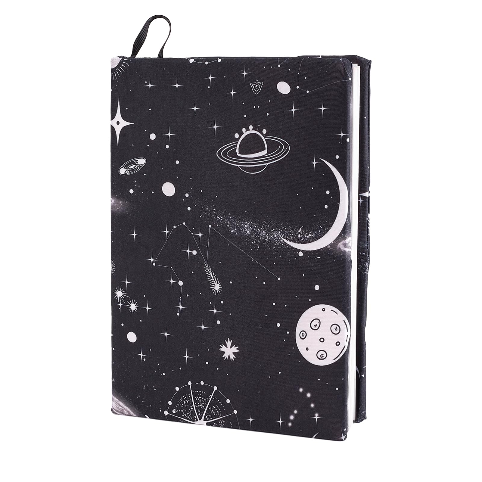 NICENEEDED Moon Star Stretchable Book Cover - Washable Protective Case, Stretchy Elastic Notebook Wraps in Black for Most Hardcover Textbooks
