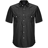 Mens Short Sleeve Western Shirts with Pearl Snap Button Up Casual Regular Fit Plaid Shirts