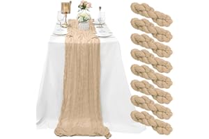 SATULGAU 8 Pack Beige Cheesecloth Table Runner 10Ft Gauze Cheese Cloth 35x120 Inch Boho Table Runner Romantic Table Runner Long Table Cover for Wedding Bridal Shower Fall Thanksgiving Christmas Decoration