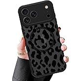 MZELQ Magnetic Case for iPhone 17 Pro Max 6.9 Inch, Clear Leopard Cheetah [Compatible with Magsafe Charging] Translucent Matte Hard Shockproof Camera Protection Cover for Women Men, Frosted Black