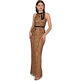 Adrianna Papell Women's Beaded Halter Long Dress, Copper, 6