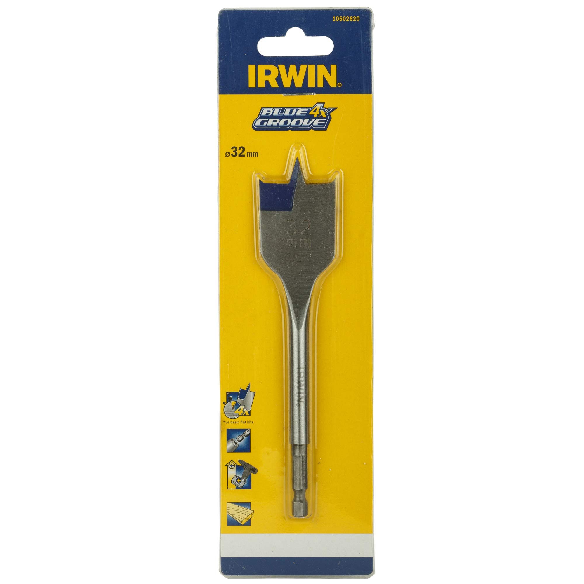 Irwin 10502820 4X Blue Groove Flat Bit, 32mm x 152mm