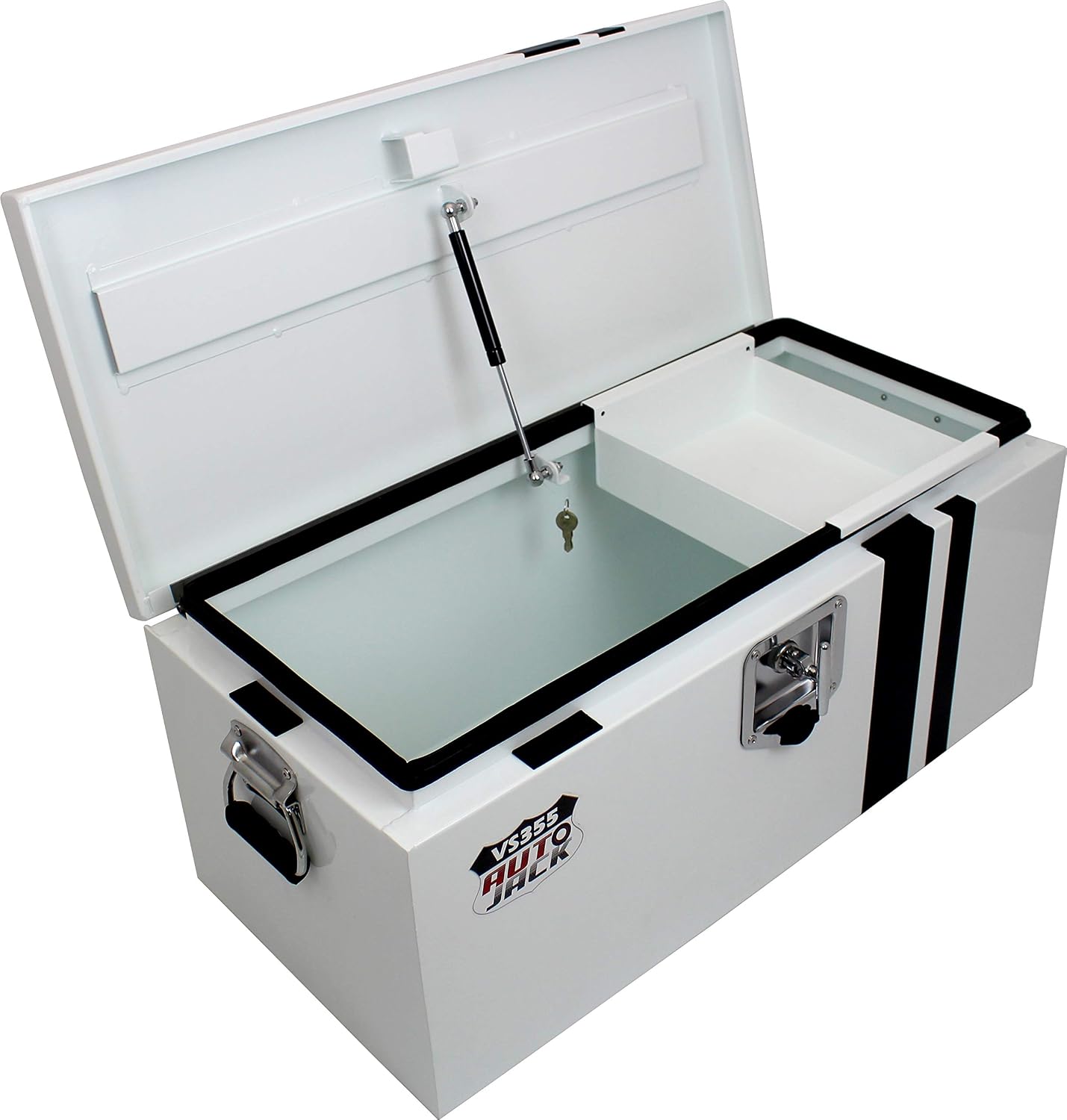 Autojack Van Storage Safe Heavy Duty Metal Steel Site Tool Chest Security Vault 355mm Key Lock with Carry Handles & Gas Struts White
