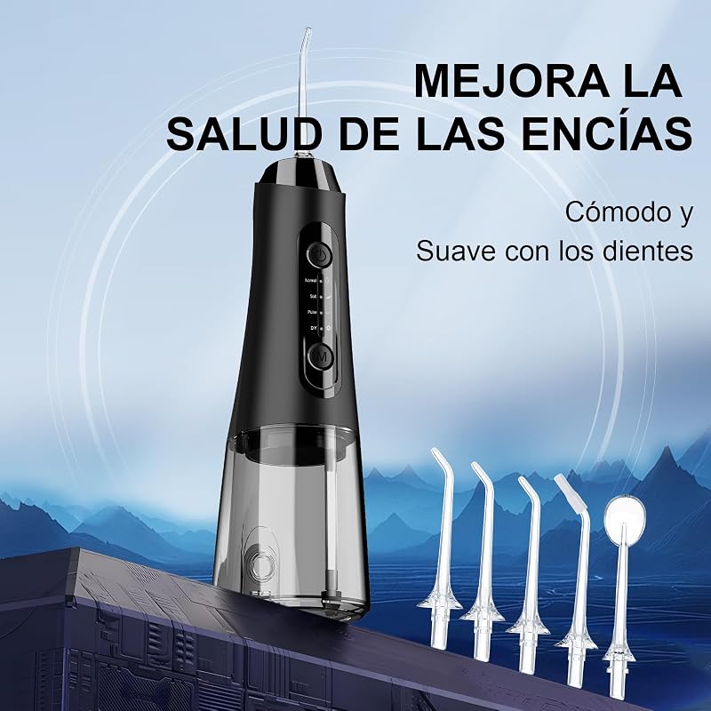 Irrigador Dentário, 320 ml, 4 modos, 5 bicos, IPX7, preto