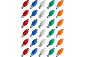 Hobbynors 30-Pack C7 LED Replacement Christmas Light Bulbs, Multicolor Shatterproof Outdoor String Light Bulbs, 0.6W Energy S