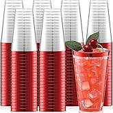 Patelai 100 Pcs 16oz Plastic Cups Disposable Rimmed Cups Heavy Duty Drinking Wine Glasses for Christmas Winter Birthday Beer Taste Serving Snack Sample Tastings Barbecues Picnic(Red)