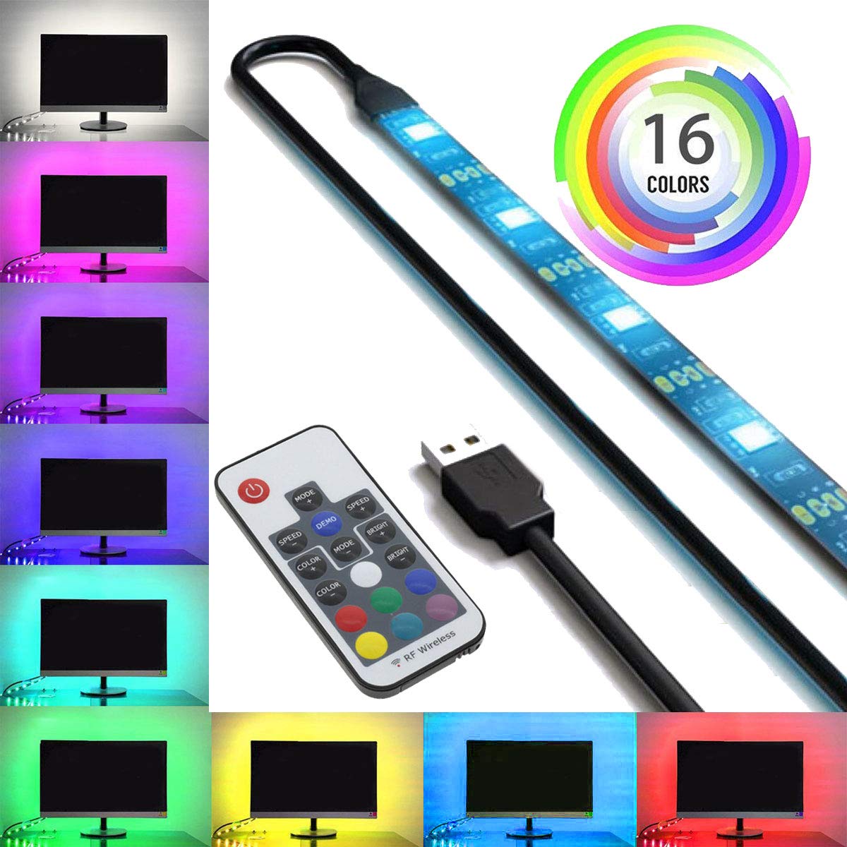 SPE Bias Lighting with Remote Control for HDTV - Small (39in / 1m) - Multi-Color RGB - USB LED Backlight Strip with Dimmer for Flat Screen TV LCD, Desktop Monitors, Kitchen Cabinets