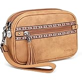 FADEON Wristlet Wallets for Women, Designer Leather Clutch Purse with 5 Zippers, RFID Credit Card Holder Cell Phone Organizer