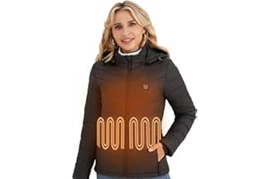 Vestego Heated Jackets for Women, Heated Jacket with 12V 20000mAh Battery Pack, 6 Heating Zones, Black