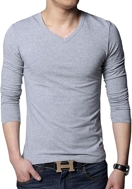 Amazon Zhongjue ジュージェン メンズ 長袖 Tシャツ スリム カットソー Vネック ストレッチ 伸縮性 インナー カジュアル 黒 白 トップス 薄手 ロングスリーブ Tシャツ カットソー 通販