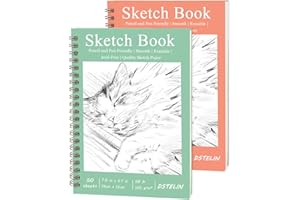 DSTELIN 2 Pack Hardcover Sketchbooks (100 GSM Sketch Paper), 7.5x5.1 Inch Spiral Sketch Book for Sketching, Drawing, Painting, 50 Sheets per Pack, Pink and Green