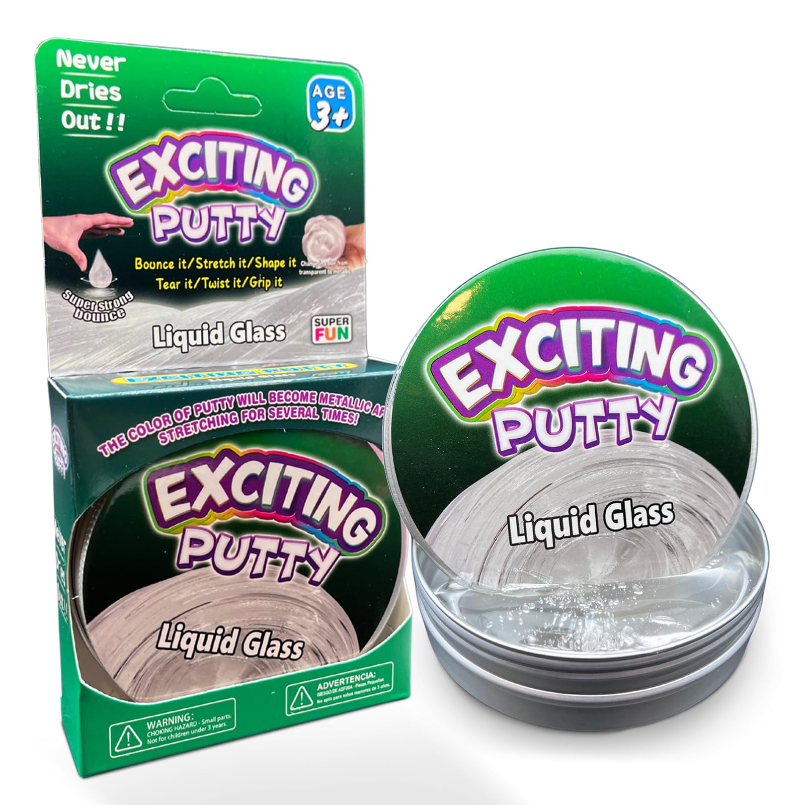 Liquid Glass Putty - 2 x Clear Transparent Squeezable Exciting Putties Non-Toxic Long Lasting Non-Drying Stress Relief Hand Exercise Science Learning & Fun for Kids