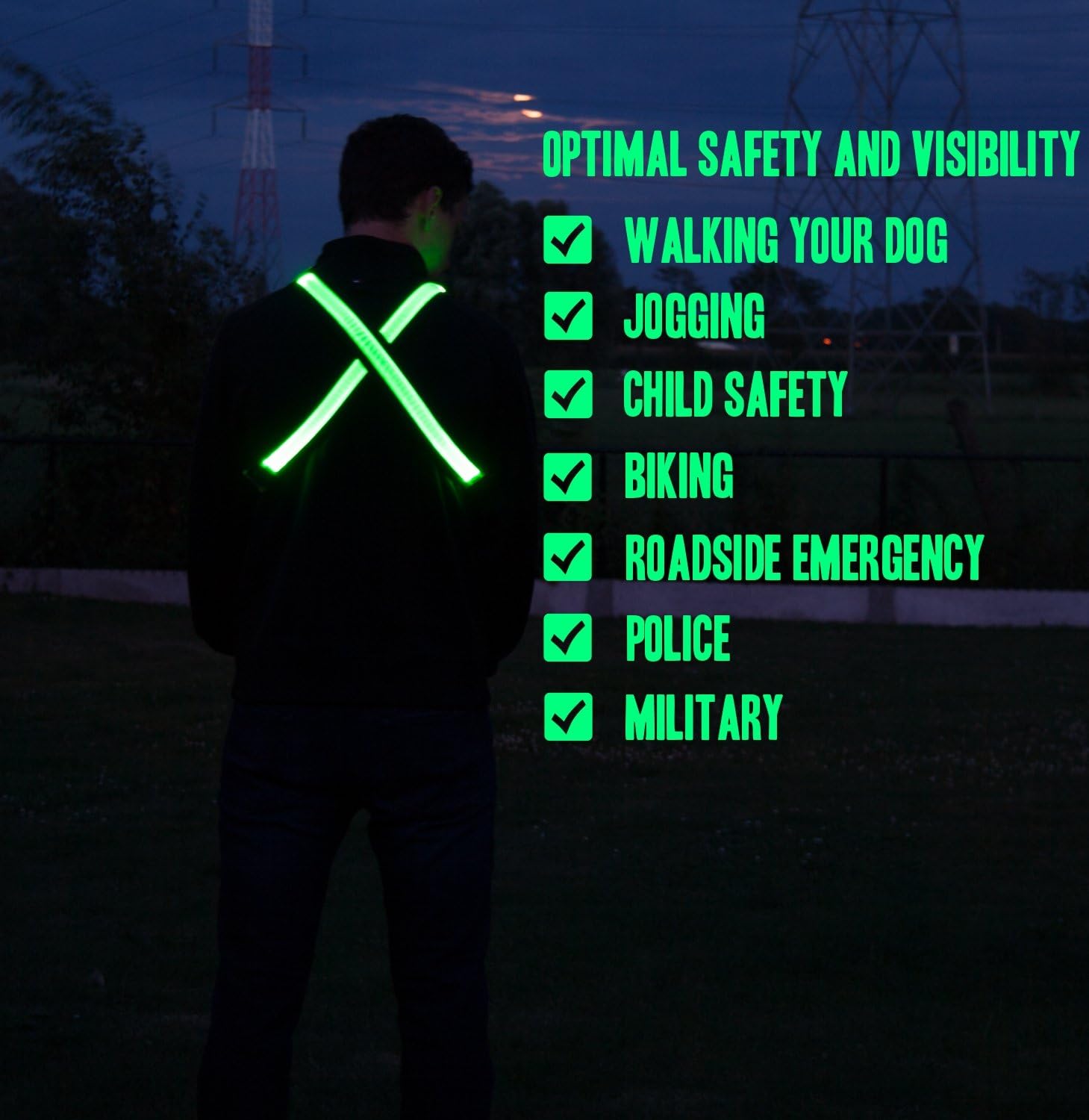 LED Reflective Belt - USB Rechargeable - High Visibility Gear for Running, Walking & Cycling - Fits Women, Men & Kids - Fully Adjustable & Lightweight - Safer Than a Reflective Vest - Green, Red, Blue : Sports & Outdoors