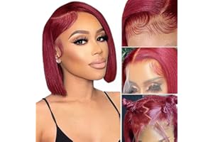 EAGERA 99J Burgundy Bob Lace Front Wigs Human Hair 13x4 99J Red Bob Wig Human Hair for Women 150% Density Red Wig Human Hair Pre Plucked with Baby Hair 8 inch