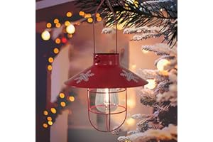 pearlstar Solar Lantern Outdoor Hanging Light Metal Solar Lamp with Warm White Edison Bulb Design for Christmas Holiday Home Garden Yard Patio Proch Decor (Red)