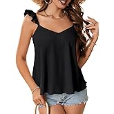 Rooscier Women's Ruffle Strap V Neck Backless Peplum Babydoll Cute Vacation Cami Tops