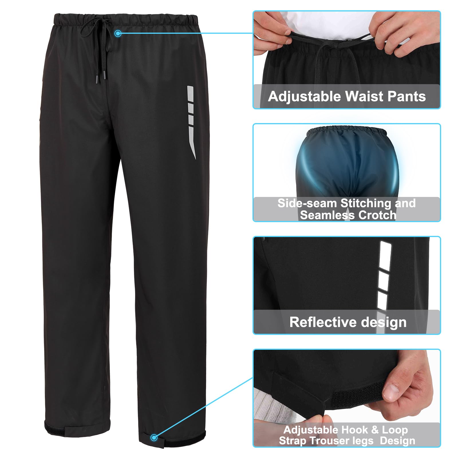 Burjosy Regenanzug Herren, Wasserdicht Regenjacke Regenhose, Packbare Leicht Reflektierende Windjacke mit Kapuze, Atmungsaktiv Fahrrad Regenmantel für Outdoor Wandern Camping 5