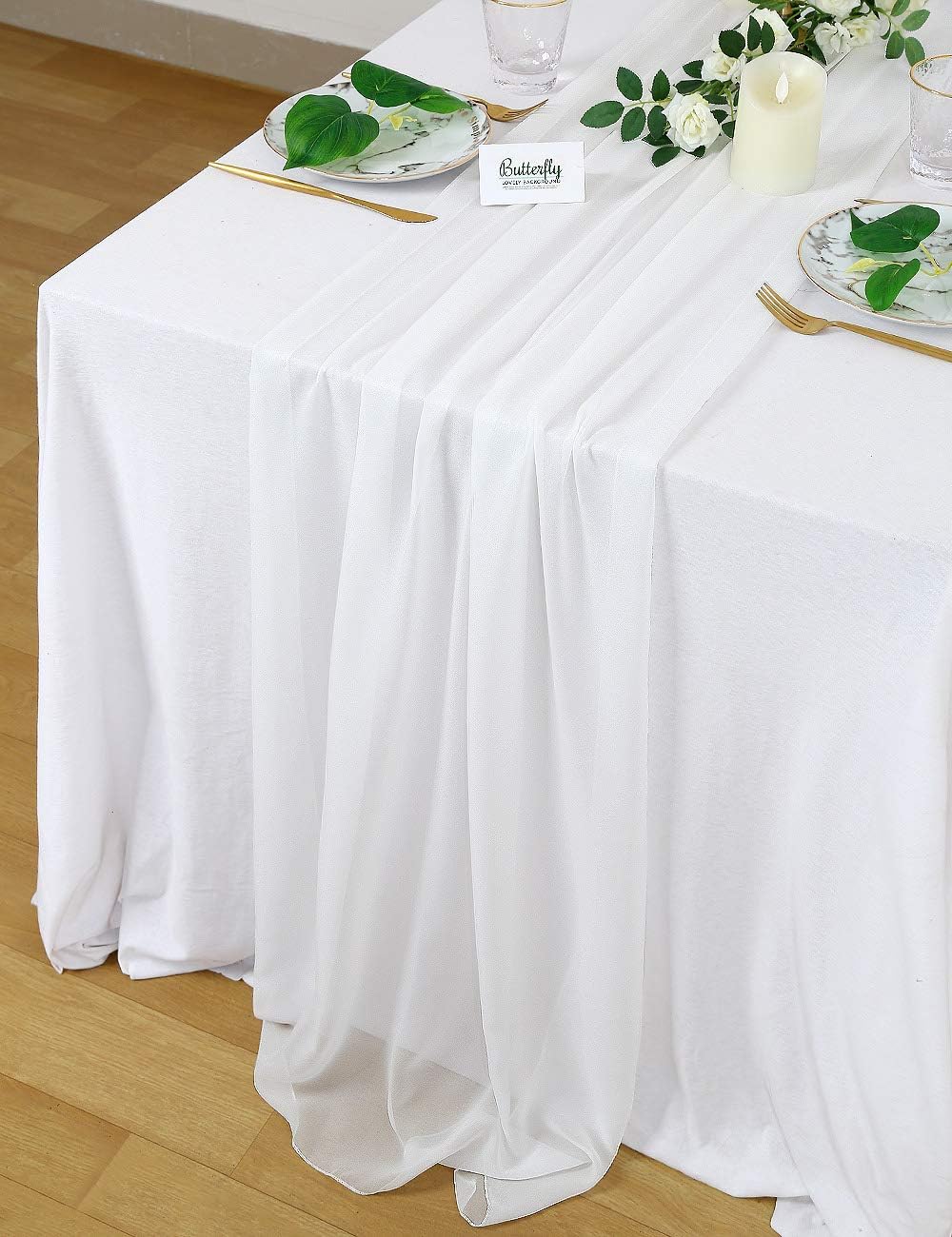QueenDream White Chiffon Table Runner 27x120 inch Sheer Table Runner