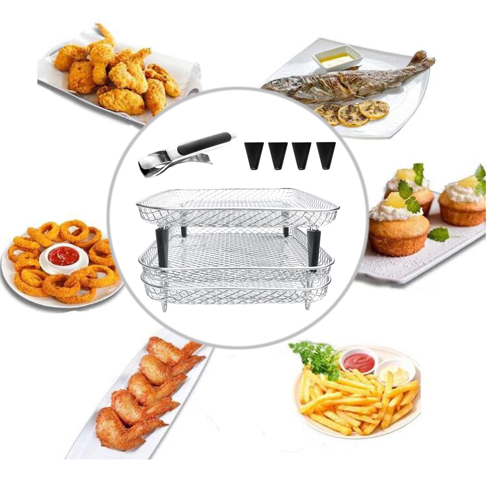 Upgrade 8inch Square Air Fryer Rack,Three Stacktable Dehydrator Rack,Square Air Fryer Accessories,Only Fit for Air fryer which inner size 8.2 inch(Square)