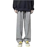 OYOANGLE Men's Textured Striped Wide Leg Pants Drawstring Waist Loose Casual Lounge Trousers
