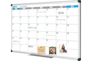 XBoard Magnetic Calendar Whiteboard 36" x 24" - Monthly Calendar Dry Erase Board, White Board + Colorful Calendar Board, Silver Aluminium Framed Monthly Planning Board