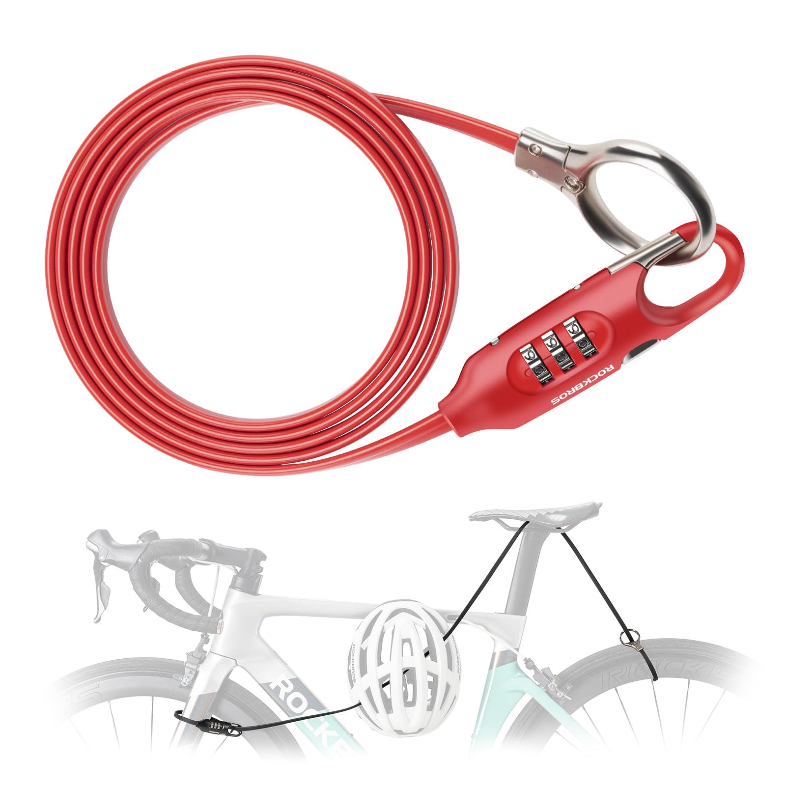 ROCKBROS Bike Lock Combination 150cm/3mm High Security Long Cycle Cable Locks for Mountain Road Bike Motorcycle Luggage