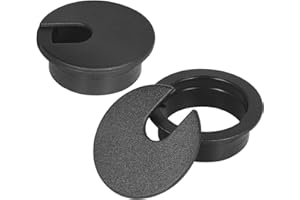 1-3/8" Black Desk Grommet, JTemgle Plastic Cable Hole Cover Computer Table Cord Wire Organizer Caps Desktop Cord Management for Home Office TV Stands Tabletops, 2 Pieces