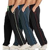 DWUGD'L 3Pack Men's Lightweight Sweatpants with Pockets Open Bottom Athletic Pants for Workout,Jogging,Gym,Running,Training