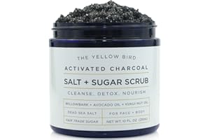 THE YELLOW BIRD Activated Charcoal Face & Body Scrub – Natural Deep Cleansing Exfoliator for Smooth, Soft Skin – Gentle Salt & Sugar Scrub for Armpit & Foot Detox – For Men & Women – Made in USA